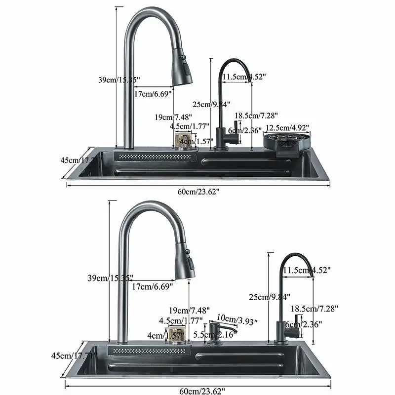 Dark Grey Nano Kitchen Sink Above Mount Washing Basin Chopping Board 304 Stainless Steel Single Grey Kitchen Sink Kitchen Faucet 6
