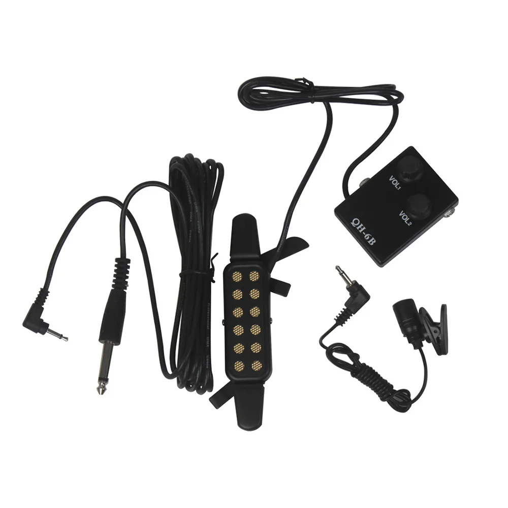 

Portable Acoustic Guitar Pickup with Microphone and Mic for Folk Wood Guitar No Need to Drill Holes QH-6B