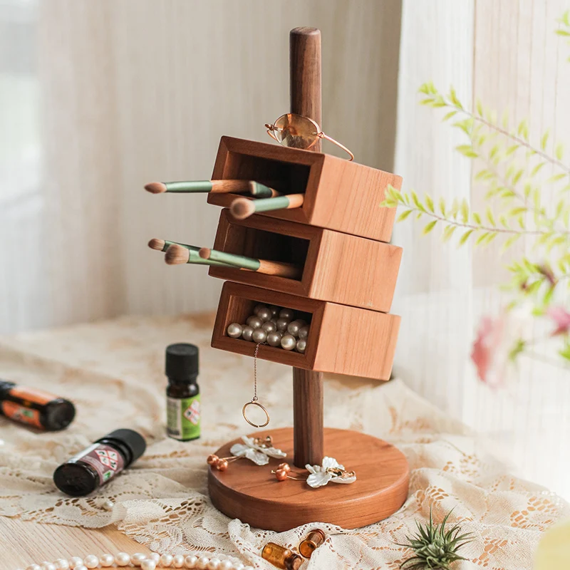 Solid Wood Slanted Pen Holder Multi-Layer Desk Organizer Retro Office Stationery rack Stylish Desktop Decoration for Workspaces