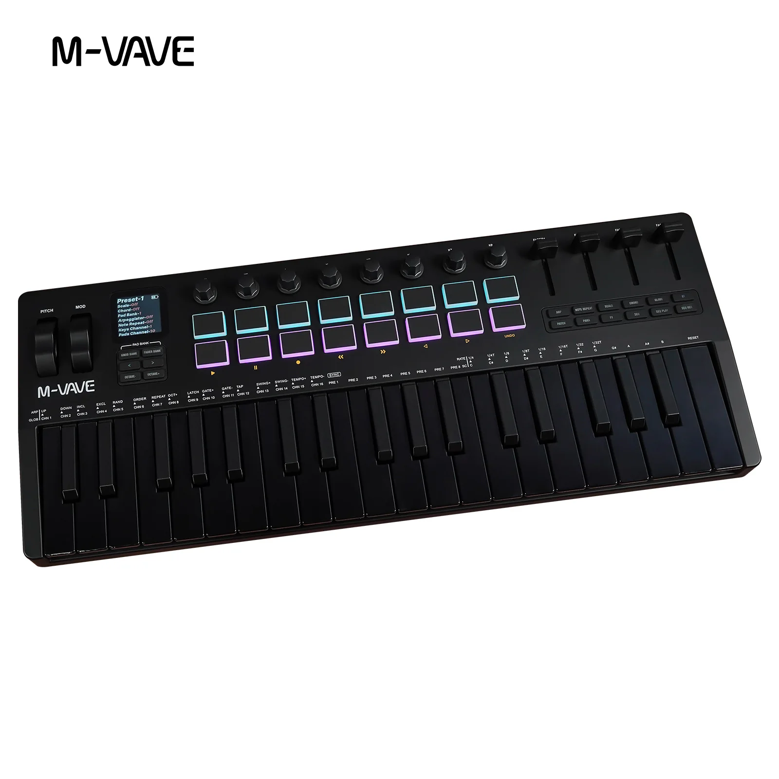 M-VAVE SMK-37 PRO 37-Key MIDI Controller Black With 16 RGB Pads 8