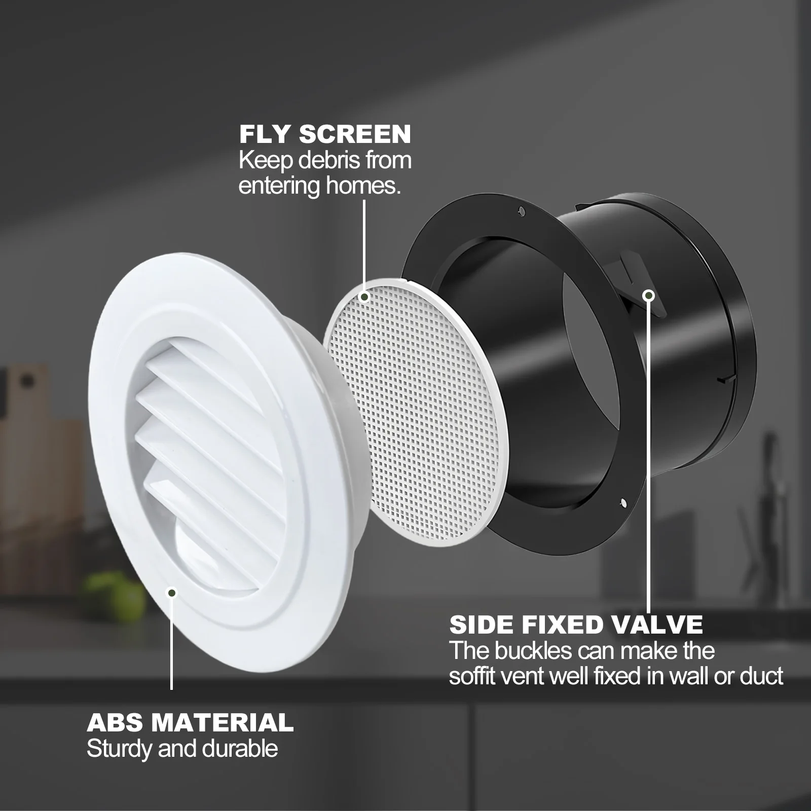 Description Picture 3 of itemAdjustable Air Ventilation Cover Round Ducting Ceiling Wall Hole Abs Air Vent Grille Louver Kitchen Bath Air Outlet Fresh System