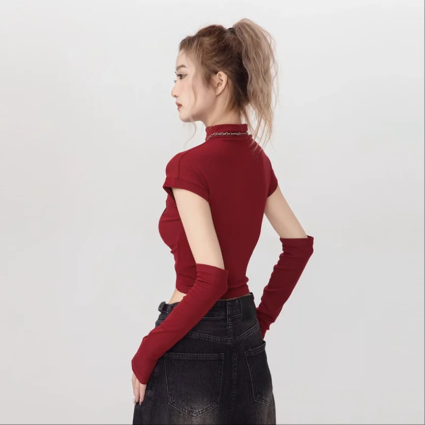HOUZHOU Y2k Red Tops for Women Vintage 2000s Aesthetic Kpop