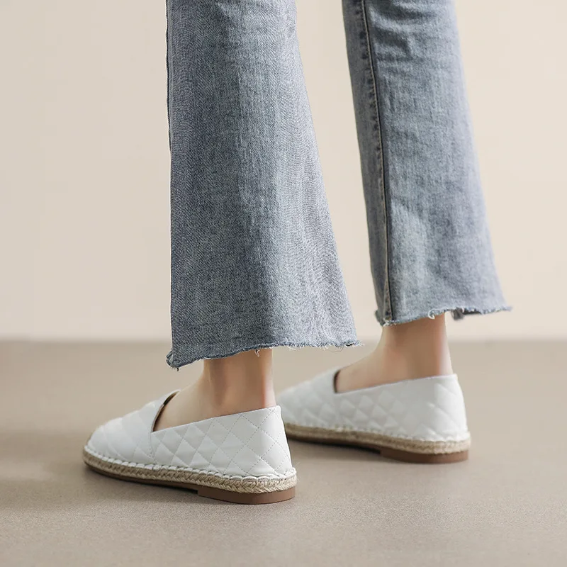 Women White Casual Shoes Summer Round Head Slip-on Flats Soft Sole Cover Heel Zapatos Mujer