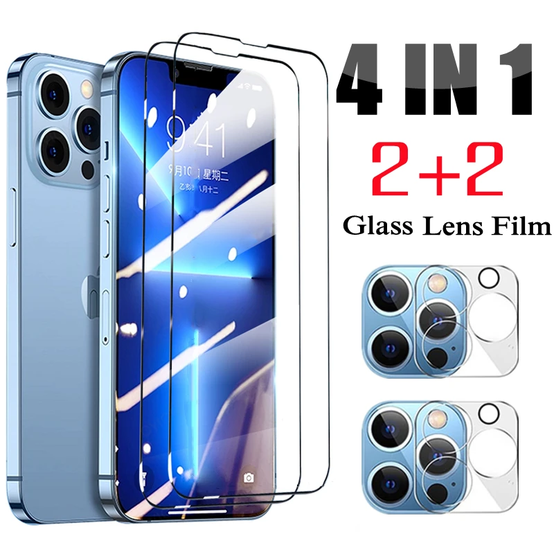 

Закаленное стекло 4 в 1 для iPhone 14 Plus Pro Max Apple 14Pro Max, 3D Защитная пленка для задней камеры с защитой от царапин для iPhone 14
