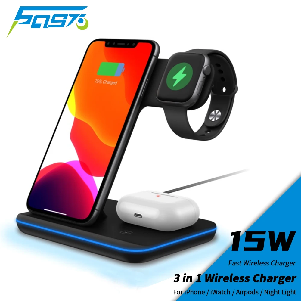 

15W Wireless Charger Stand for iPhone 14 13 12 Pro Max Mini 11 8 Plus Apple Watch Airpods 3 in 1 Induction Fast Charging Holder