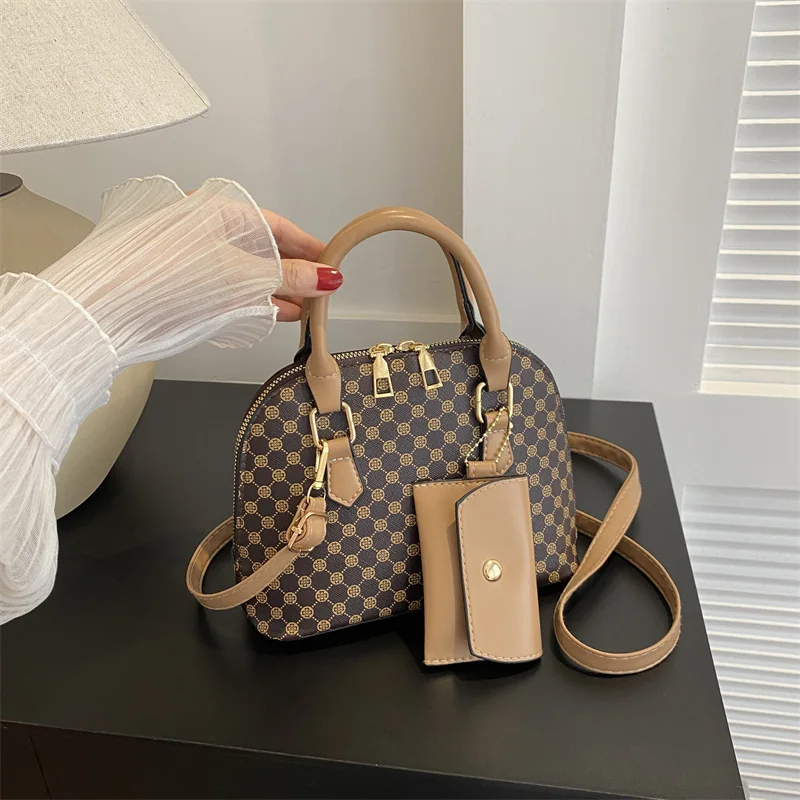 Luxury Shell Bag Fashion Women's Handbag Korean Style Shoulder Bag Plaid Print Crossbody Bag Shell Shape Wallet Card Bag
