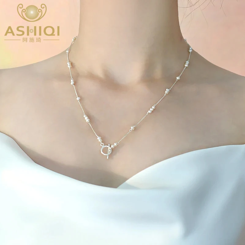 

ASHIQI Natural Freshwater Pearl 925 Sterling Silver Necklace Multiple Wearing for Girls Fashion Korean Jewelry