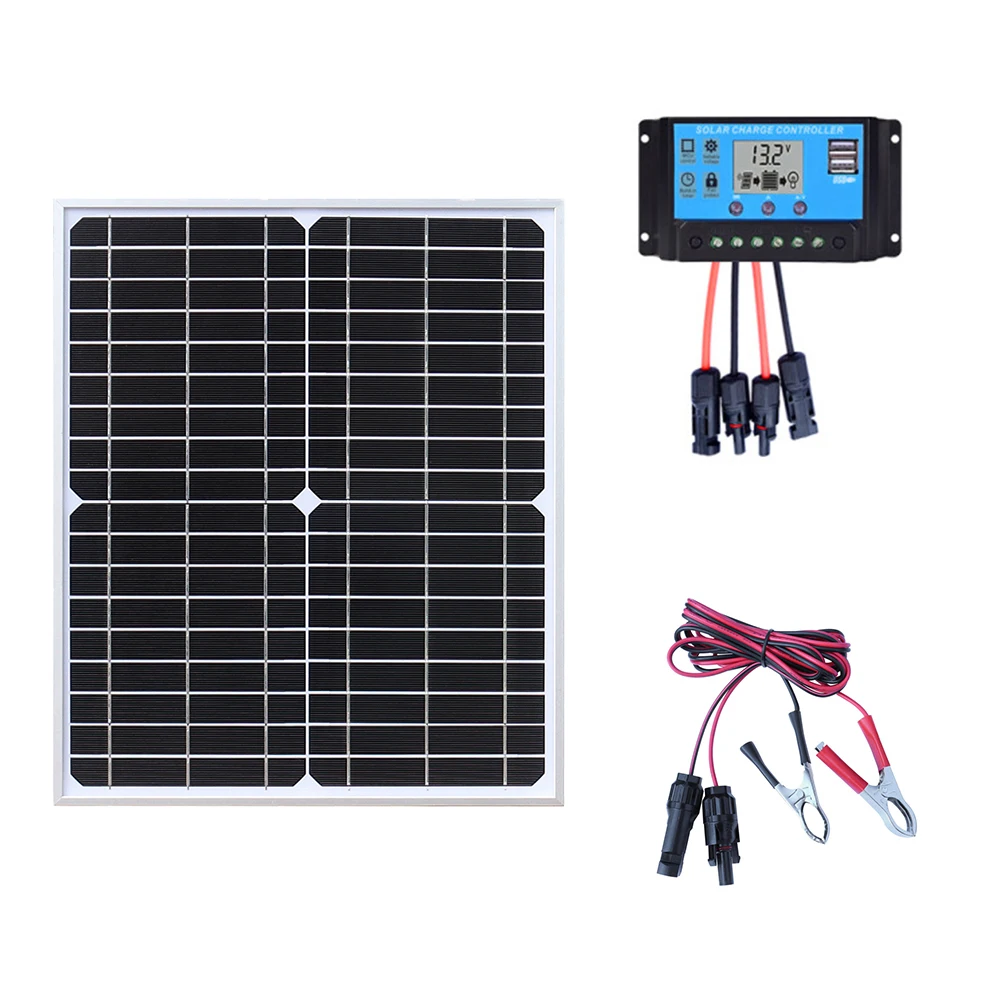 

18V 20 Watt Rigid Solar Panel Kit Tempered Glass panneau solaire Mono 12V Battery Charger 20W For Camping RV Yacht Street Light