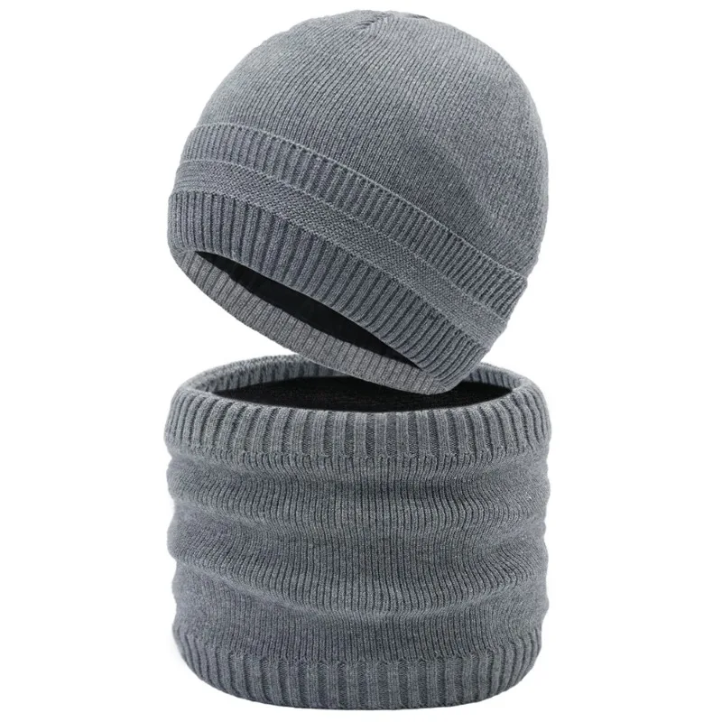 

Winter Scarf Hat Two-piece Set with Plush and Thickened Wool Scarf for Men and Women's Warm Suit
