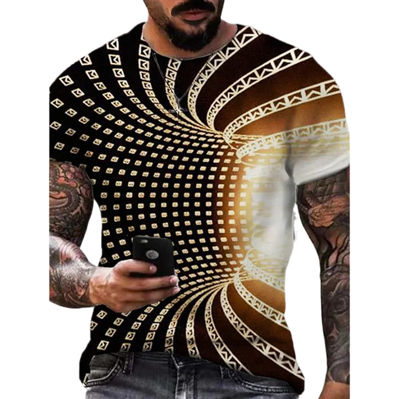 

Новинка 2023, Мужская футболка с 3D-принтом золотого пламени, крутая Геометрическая термоусадочная графическая футболка, большая и удобная