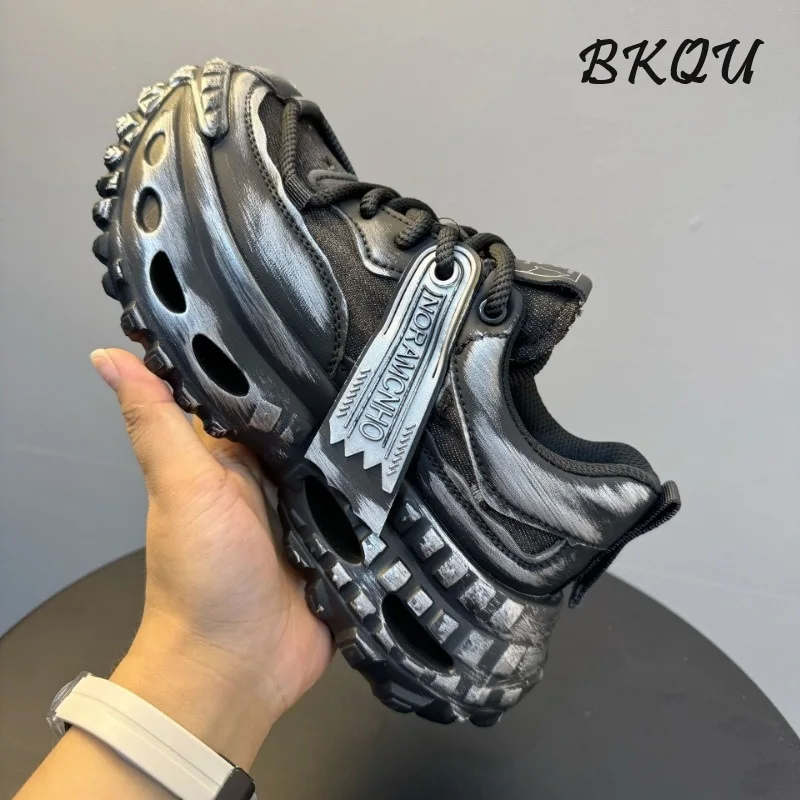 BKQU Daddy shoes men's shoes 2025 spring new thick sole increase to make old lovers cool retro fashion breathable sports shoes 3