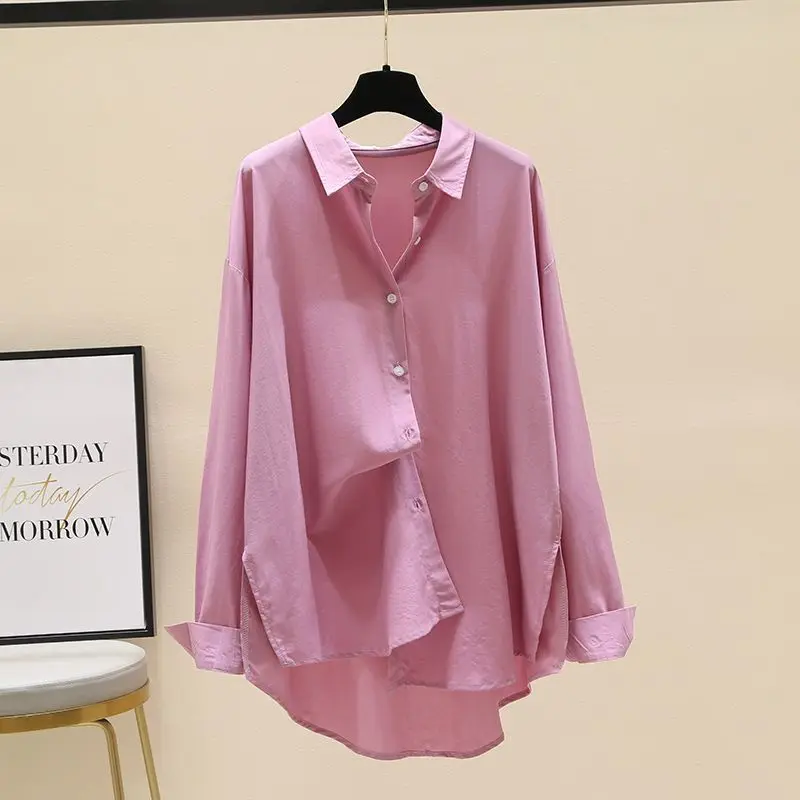 

Women's Korean Simple Style Irregular Oversized Button Up Shirt Casual Solid Long Sleeve Streetwear Blouse Blusas De Mujer 2023
