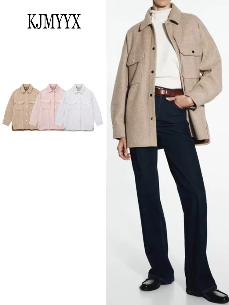 

KJMYYX 2023 Autumn Woman Fashion Long Sleeve Jackets Coats New Female Turn Down Collar Single Breasted Top Casual Street Outfits
