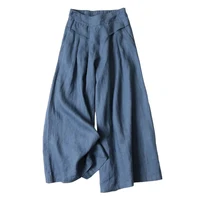 Summer Pants for Women Cotton Linen Large Size Wide Leg Pants Femme Arts Style Elastic Waist Solid Casual Loose Pantalon 1