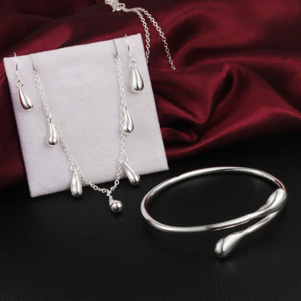 

High quality water drop necklace earrings bangles bracelet 925 sterling silver Jewelry set for woman Party wedding fashion