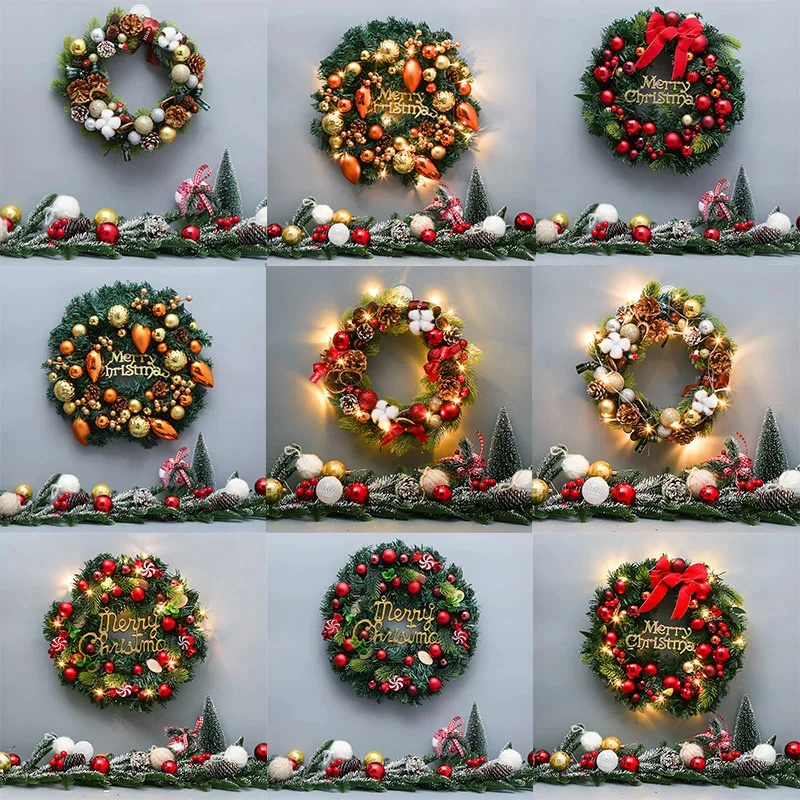 

Рождественский пластиковый красочный шар, венок из ротанга, украшение для входной двери, Рождественская сцена, декоративный венок, домашний декор