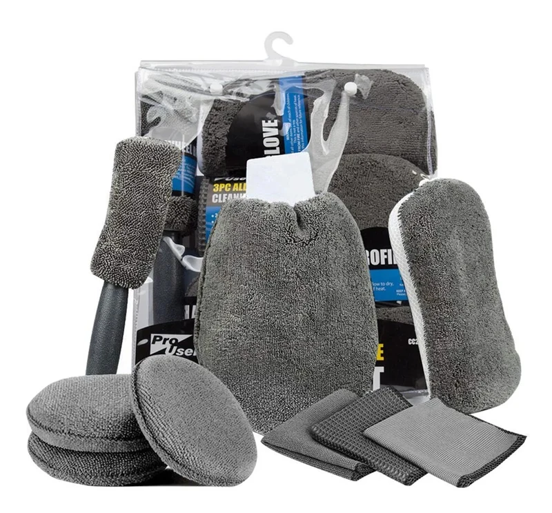 9 stücke Auto Waschen Reinigung Kits Mikrofaser Handtücher Reifen Pinsel Gewachste Baumwolle Handtuch Waschen Schwamm Auto Waschen Handschuhe Auto Reinigung Werkzeuge – Detail 1