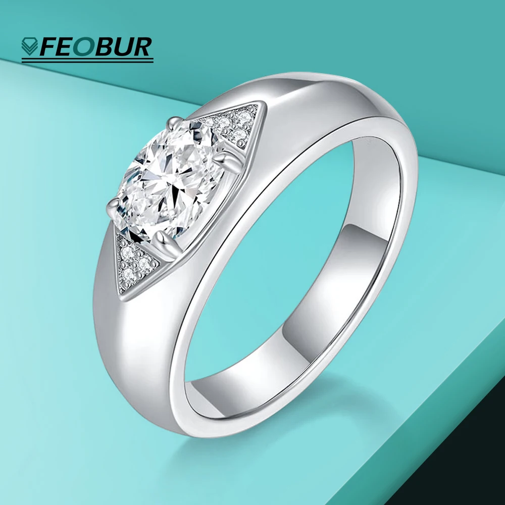 

1CT Oval Cut D Colour Moissanite Ring for Men Women Unisex Style Engagement Wedding Band Jewelry 925 Sterling Silver Ring Gift