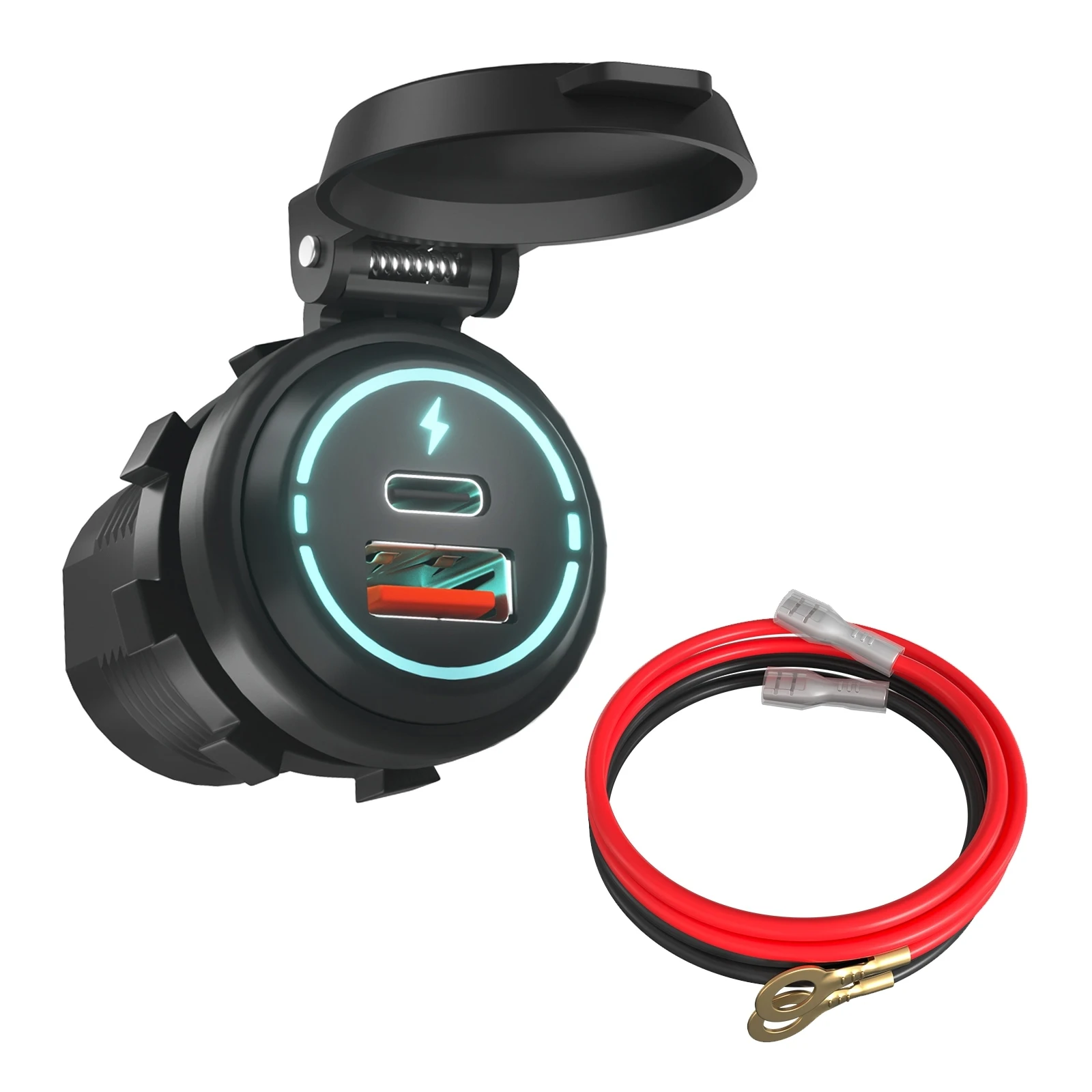 

Универсальный ZH-1786A2 QC3.0 USB-A + Type-C двойной интерфейс Автомобильное зарядное устройство Автомобильный адаптер для зарядного устройства USB зарядка, длина кабеля: 60 см