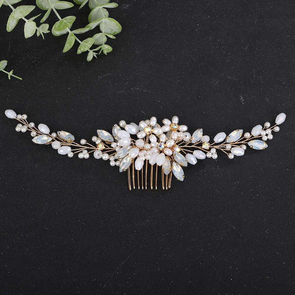 12Colors Red Fashion Women Wedding Hair Comb Pink Pearl Rhinestone Green Bridal Hair Accessories Handmade Black Blue Party Tiara