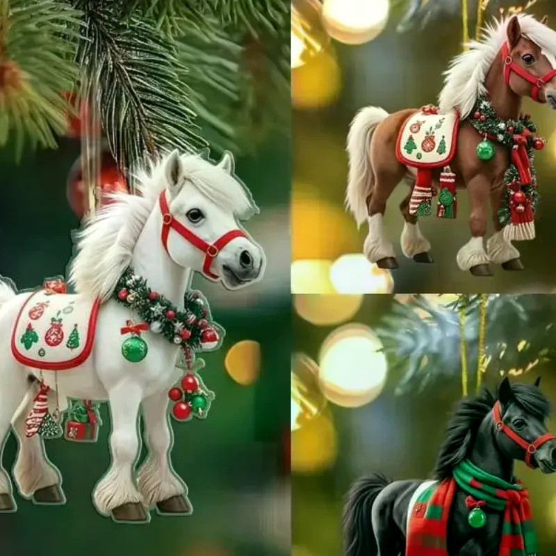 1/3Pcs Elegant Christmas Horse 2D Acrylic Decorations Hanging On Christmas Trees As Christmas Home Decorations Xmas Party Gifts