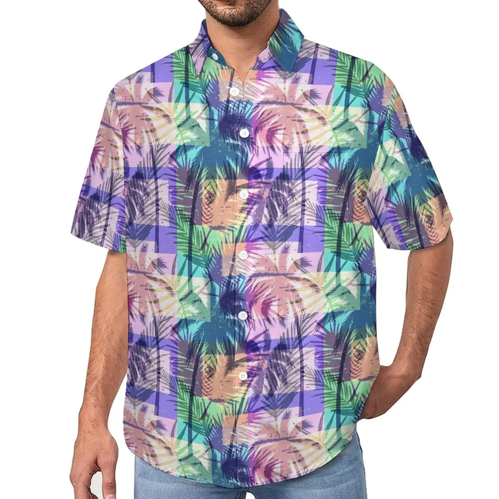 

Abstract Palm Trees Loose Shirt Male Beach Tropical Print Casual Shirts Hawaiian Custom Short Sleeves Trending Oversized Blouses