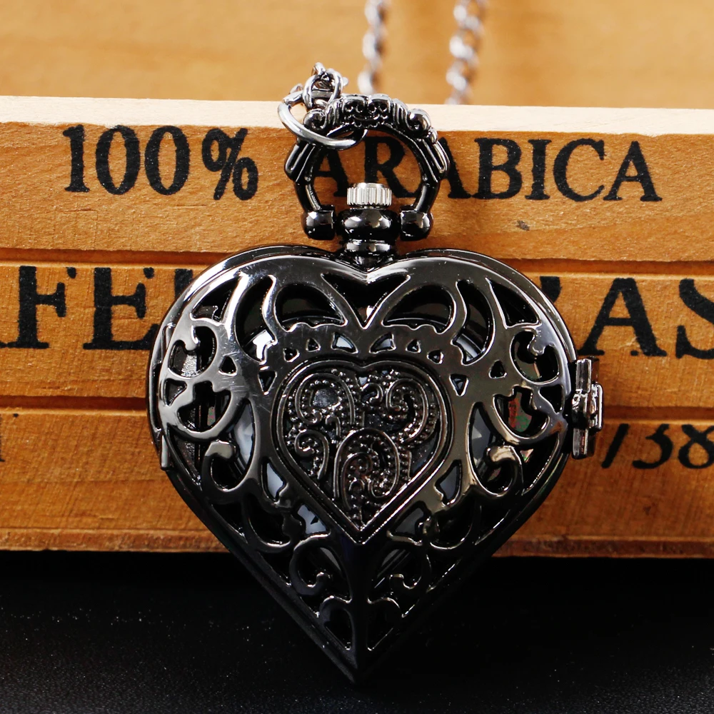 

Antique Love Heart Shape Hollow Case Design Necklace Quartz Pocket Watch Pendant with Chain relojes de bolsillo
