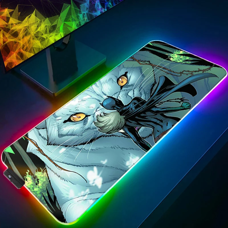 Anime Xxl With Backlight RGB Gaming Mouse Pad Black Panther HD Picture Gamer Keyboard Custom Desk Mat Pc Accessories Mousepad ajazz stk61 61key wired bluetooth dual mode brown switch multi color backlight mechanical keyboard black