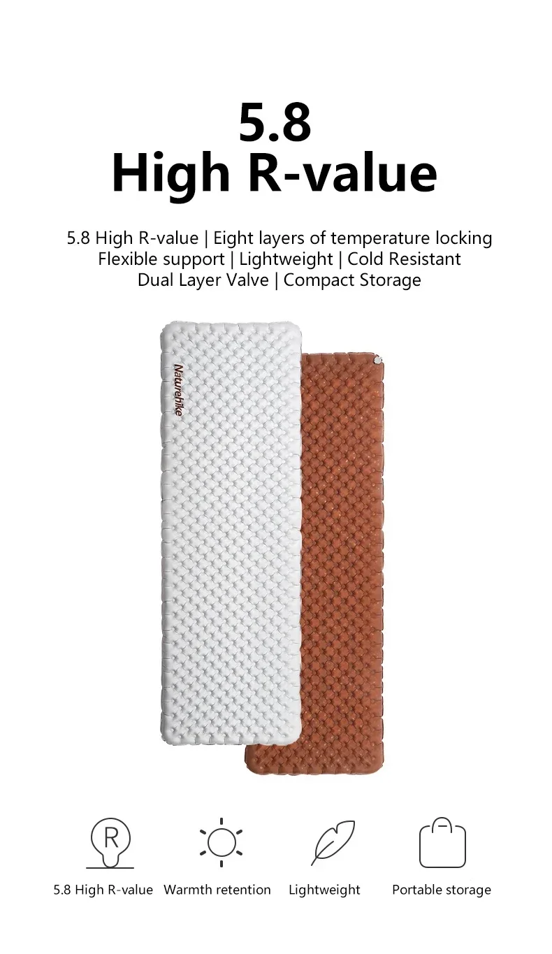 Description Picture 5 of itemNaturehike Camping Inflatable Mat 5.8 High R Value Warm Ultralight Sleeping Pad Outdoor Portable Tent Single Moisture-proof Mats