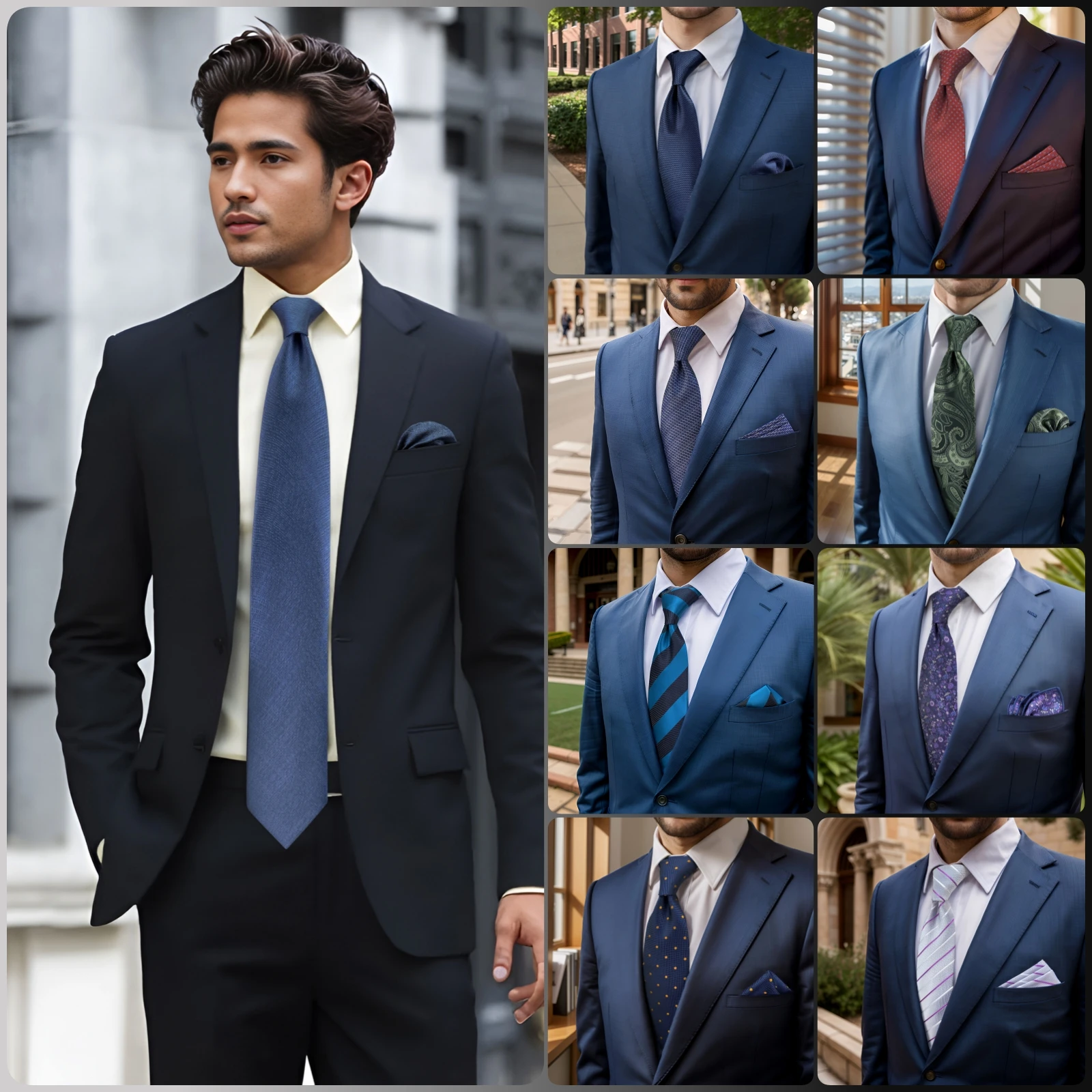 Herren-Krawatten-Set mit Einstecktuch, Blau, Marineblau, Grau, Dunkelgrün, Extra Lang 160cm, Hochzeitsgeschenk, Krawattenzubehör, Dropshipping