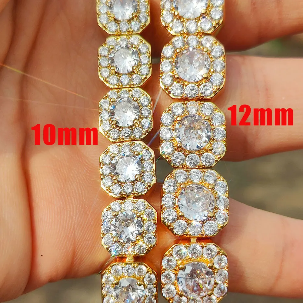 Hip Hop Jewelry 10mm 12mm Cluster Tennis Chain Necklace