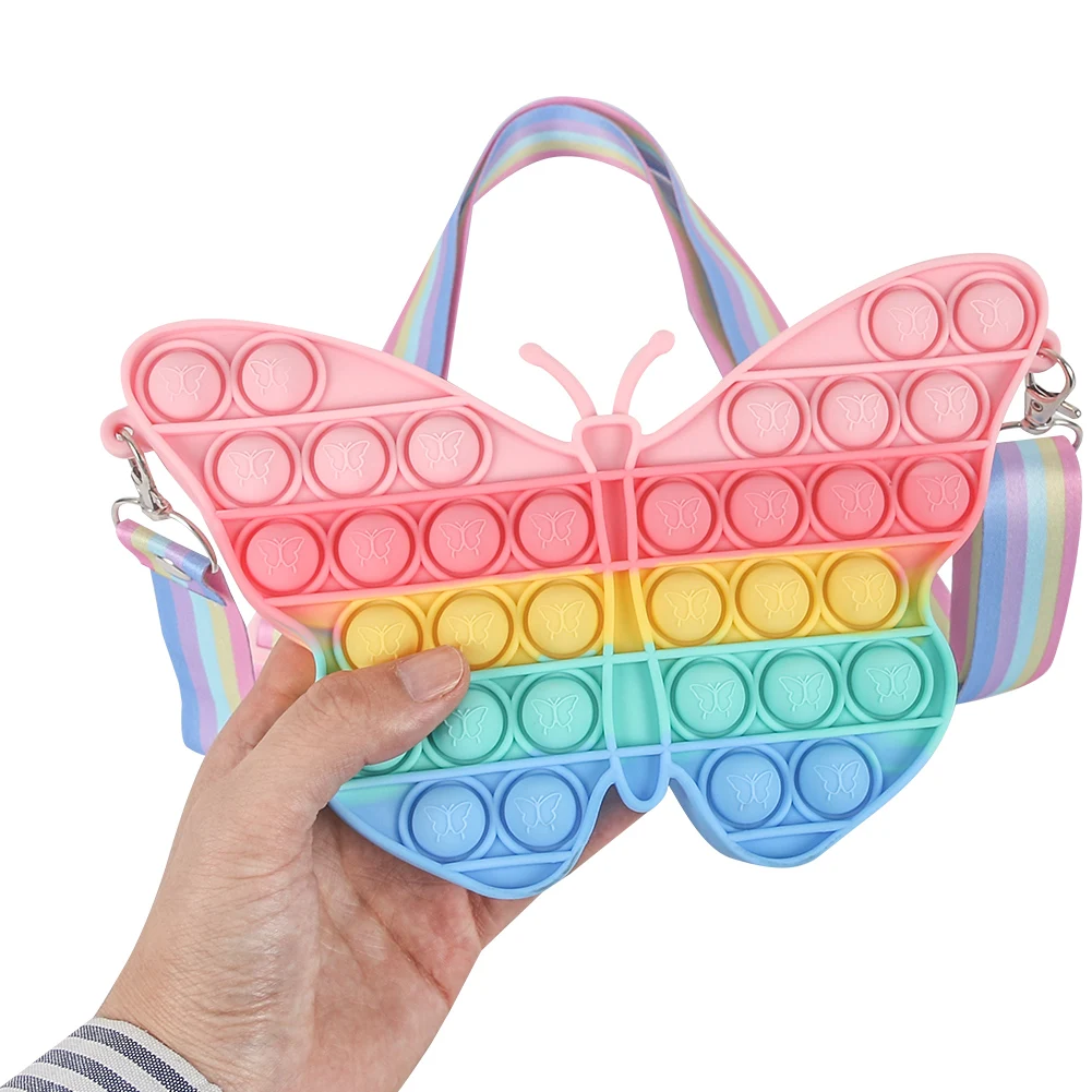 stress squeeze toy Rainbow Butterfly Pop Fidget Sensory Toy Bag, Silicone Pop Popper Handbag Toy, Stress Relief Squeeze Purse Toy For Autism nedo stress ball