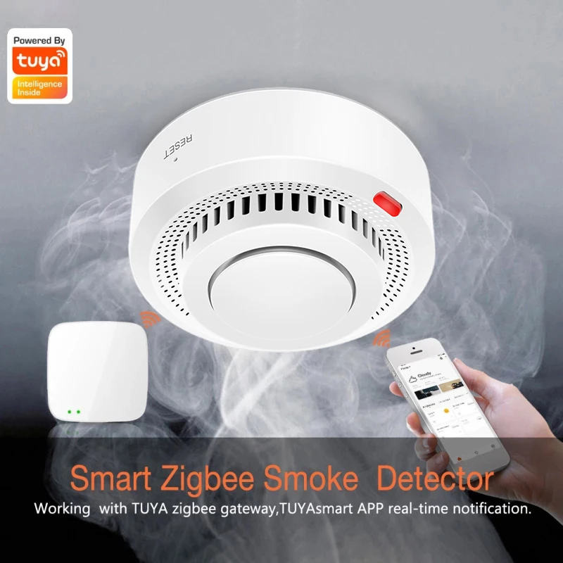 Tuya Zigbee Smart Smoke Detector Alarm Fire Protection Smoke Detector Smokehouse Combination Fire Alarm Home Security System