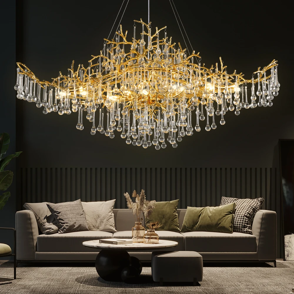 French Large Ceiling Chandelier Crystal Light Luxury Branch Chandelier Living Room Hotel Hanging Light Fixture for Kitchen 220V