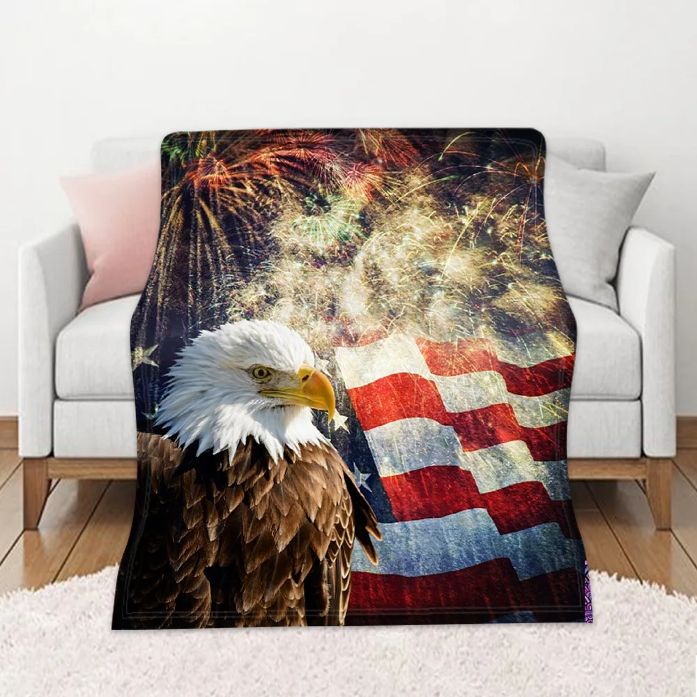 

Eagle With National Flag 3D Soft Warm Throw Blankets for Beds Sofa Home Decor Easy Wash Travel Picnic Quilts Nap Cover Portable