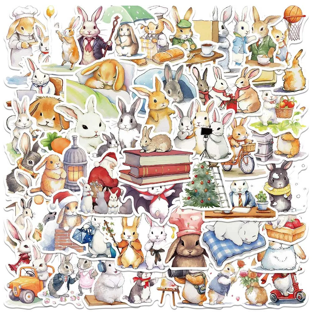 50pcs Retro Cute Cartoon Animal Bunny Rabbit Stickers For Luggage Laptop Water Bottle Phone Waterproof Graffiti Vinyl Decals 20 sheets handbook stickers waterproof self adhesive cartoon bunny diy hand account scrapbooking stationery laptop stickers ins