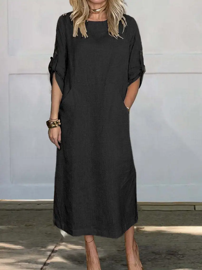 Autumn New Cotton Women's Dress Fashionable Solid Color Loose Casual 2
