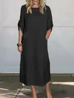 Autumn New Cotton Women's Dress Fashionable Solid Color Loose Casual 2