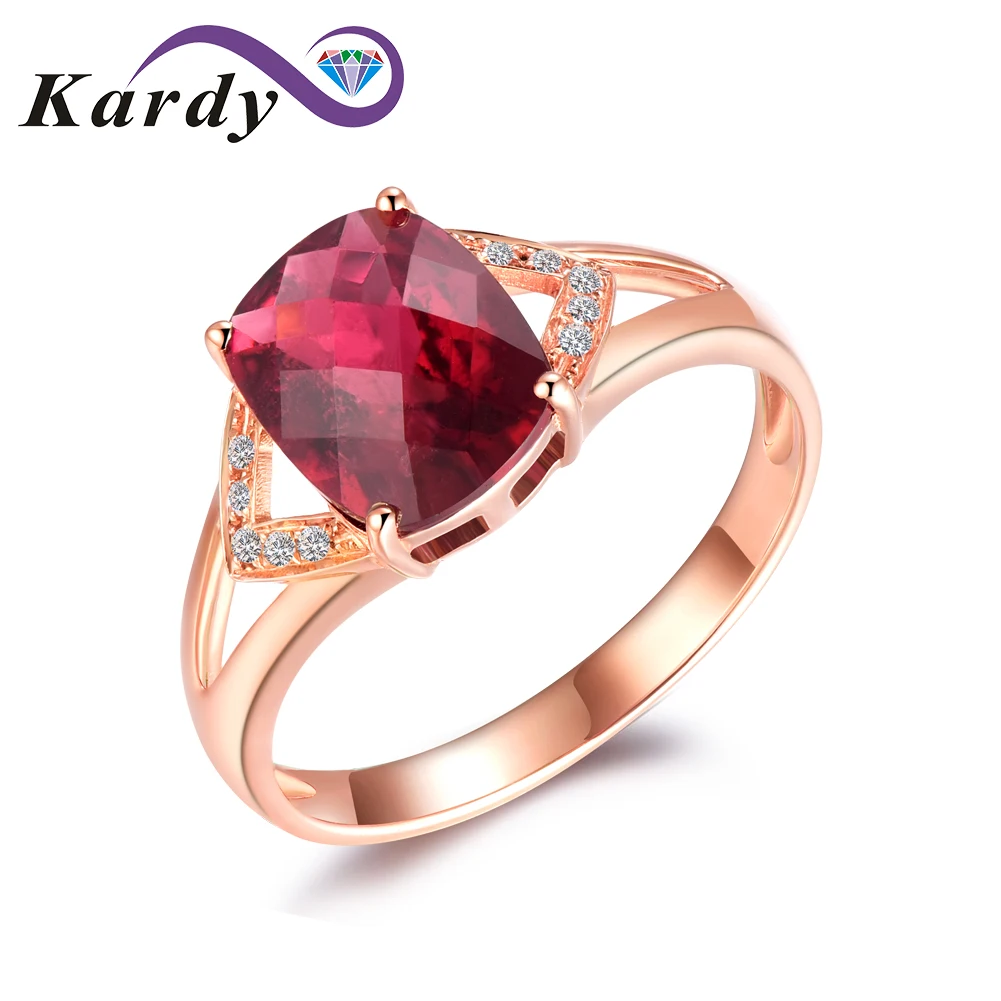 

Brilliant Genuine Natural Pink Tourmaline Gemstone Diamond 14K Rose Gold Engagement Wedding Promise Fashion Ring Set for Women
