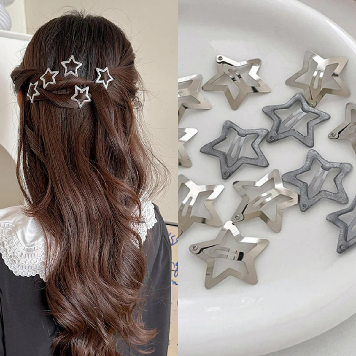 

10Pcs Y2K Star Shape Hair Clips Metal Snap Hairpins Women BB Clip