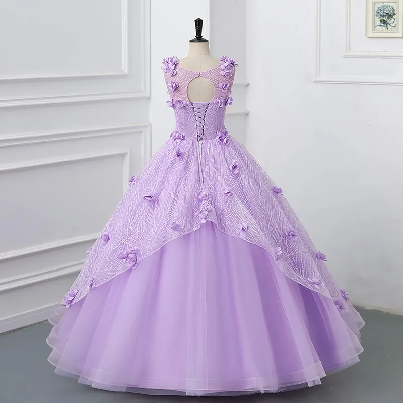 Flowers Quinceanera Dresses Applique Primrose Grass Neck Shinny Plus Size Ball Gown Prom Dress Vestidos Princesa Customized