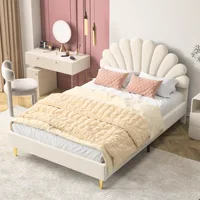 Rosahwnda Lit simple pour enfants 90/140x200 cm, lit double, tête de lit fleurie réglable en hauteur, lit rembourré pour filles, sans matelas 6