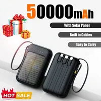 New 50000mAh Solar Power Bank Built Cables Solar Charger 2 USB Ports External Charger Powerbank with LED Light 1