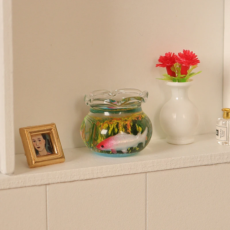 1/6 1/12 Miniature Dollhouse Furniture Accessories Mini Fish Tank Bowl Aquarium Model Toys for Doll House Home Ornament Decor 4