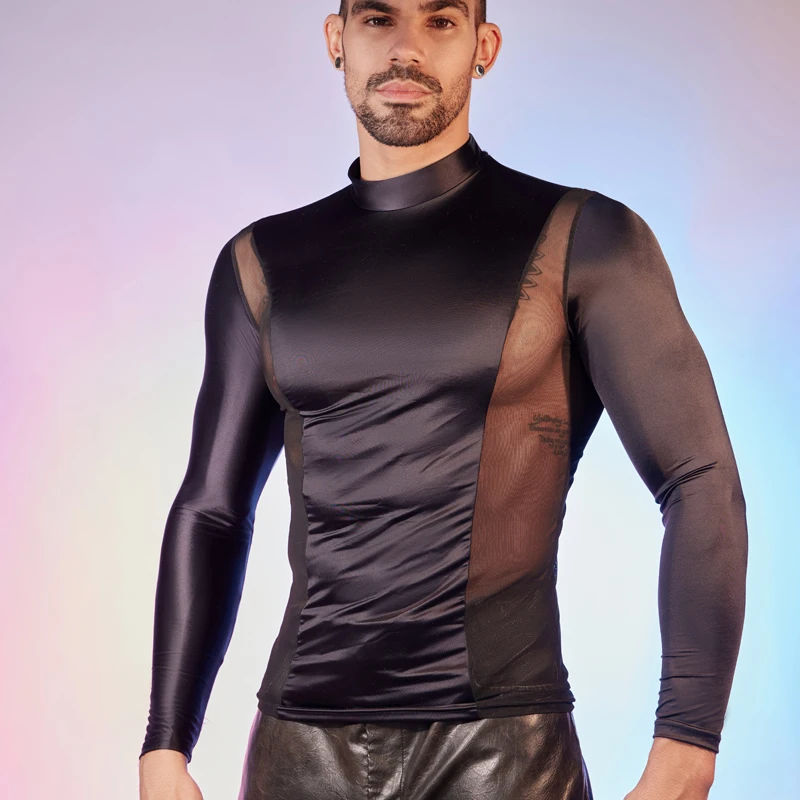 Mens Glossy Sports Tops Long Sleeve T-shirt Solid Color Slim Fit Breathable Fitness Gymnastics Workout Tops Yoga Beach Swimwear men long sleeve shirt