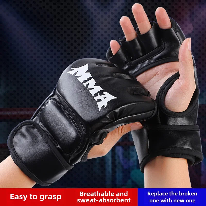 Adult Boxing Training Half Finger Leather Gloves Leather Sports Sanda Sandbags Glove Free Fight MMA Fighting Muay Thai Equipment