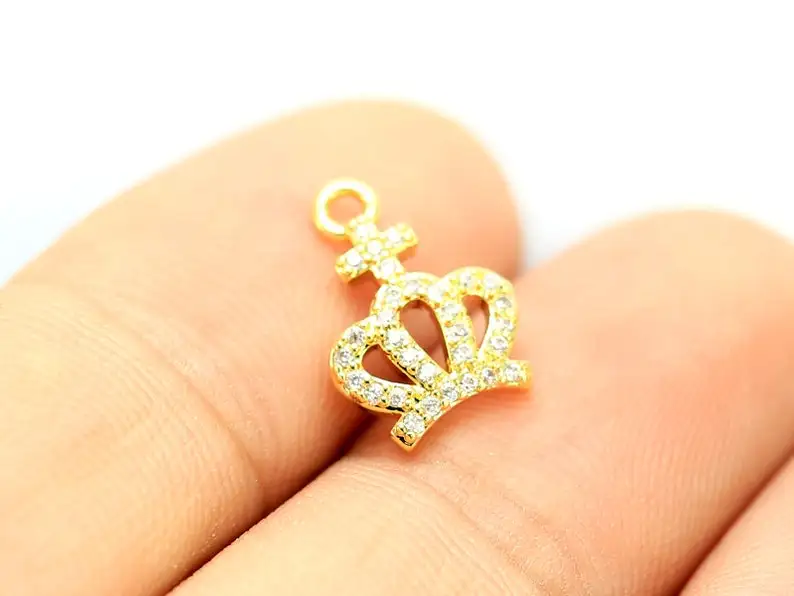 

10pcs CZ pave Gold Crown Charm, Dainty Earring Charms, Real Gold Plated, Earring Charms, Bracelet Pendant, Jewelry Making G070