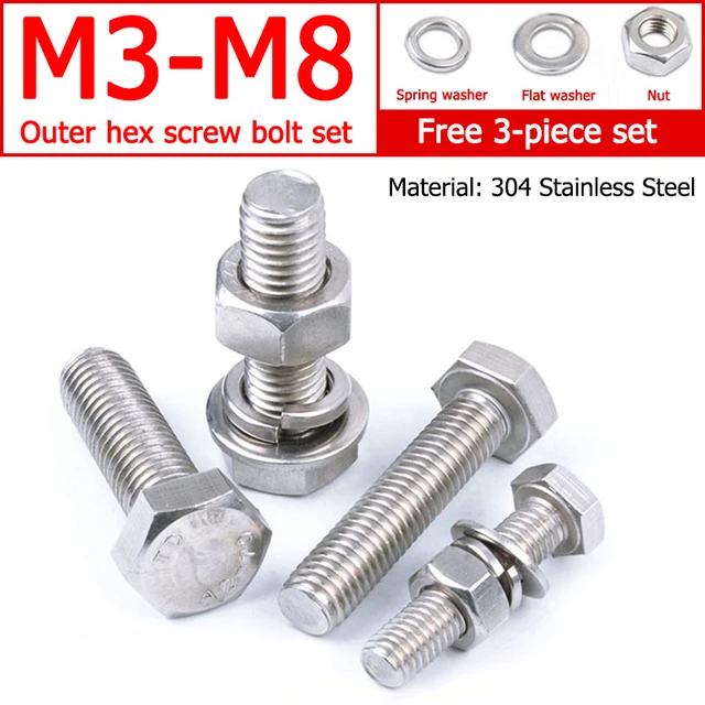 4 in1 Satz m3 m4 m5 m6 m8 150 Edelstahl Sechs kant schraube Mutter Unter  leg scheibe Feder scheibe Dichtung schraube Kombination länge 8-mm