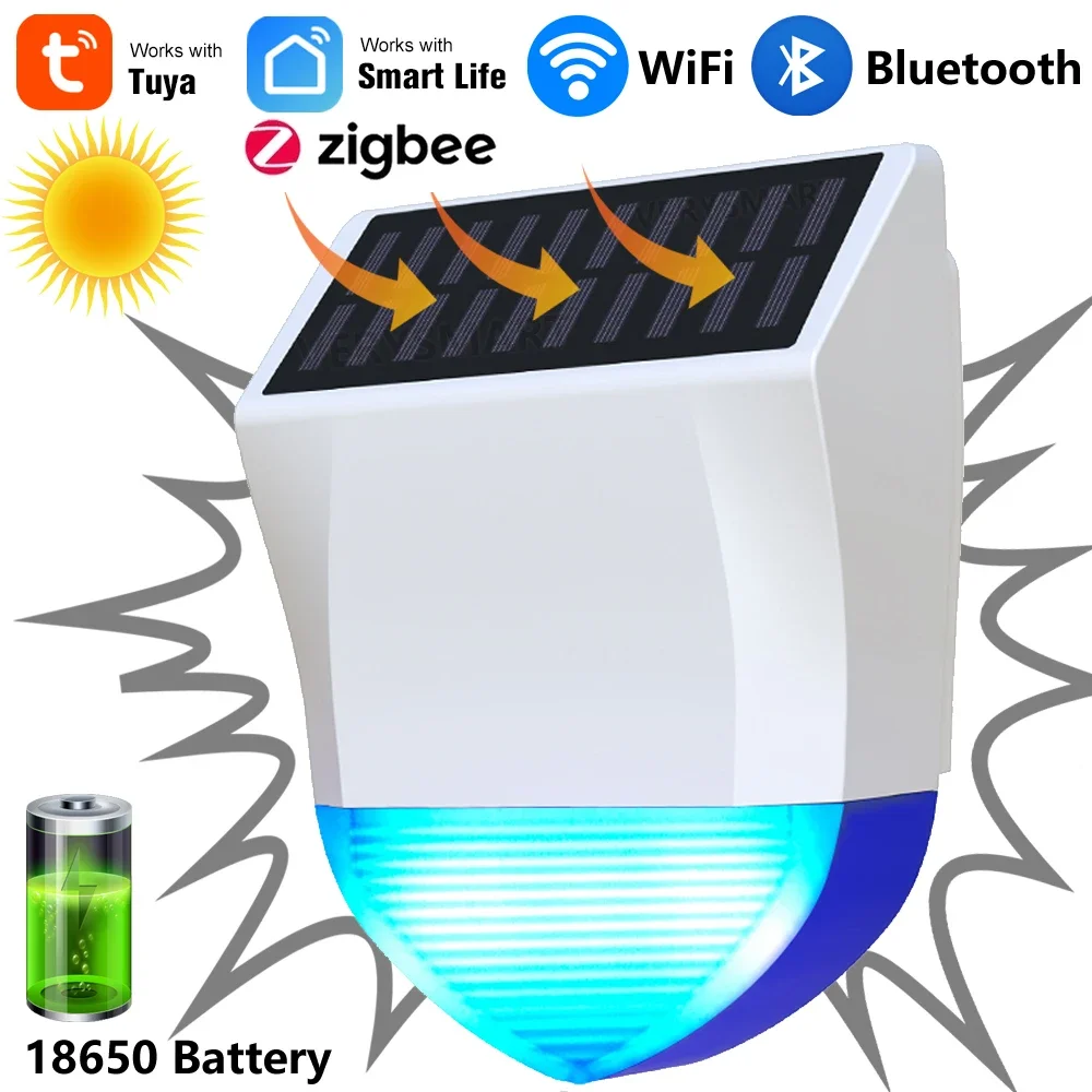 Tuya Smart For Zigbee/Wifi Siren Alarm Waterproof Outdoor With Solar USB Power Supply 95dB Remote Control