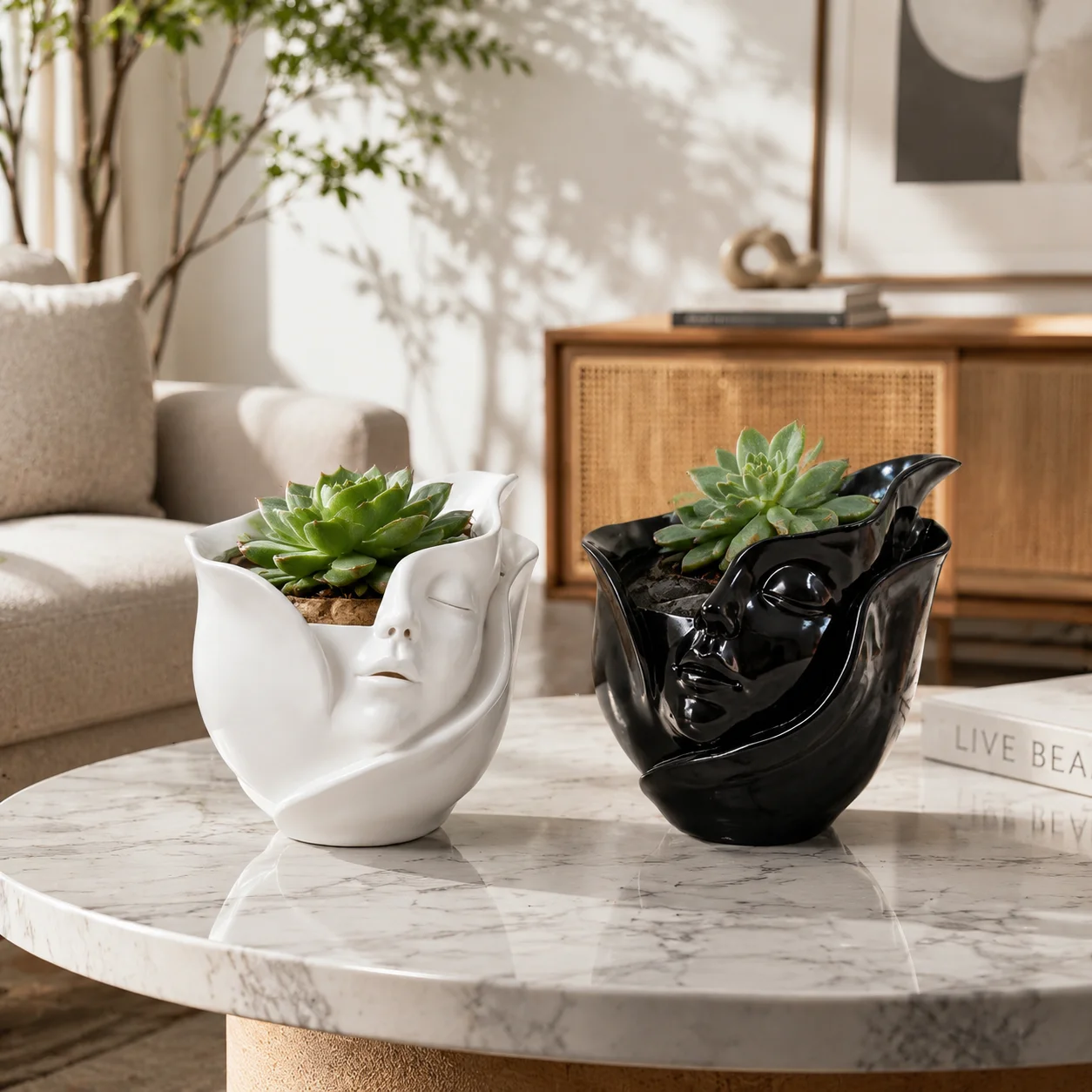 Elegant Resin Portrait Face Pot - Modern Aesthetic Desk & Home Decor